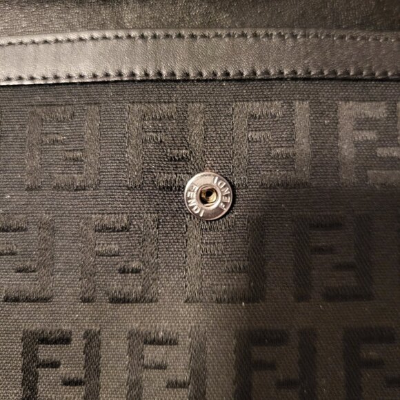 Authentic FENDI Zucchino Long Canvas Wallet FF Monogram Black + Silver Hardware - Picture 14 of 16